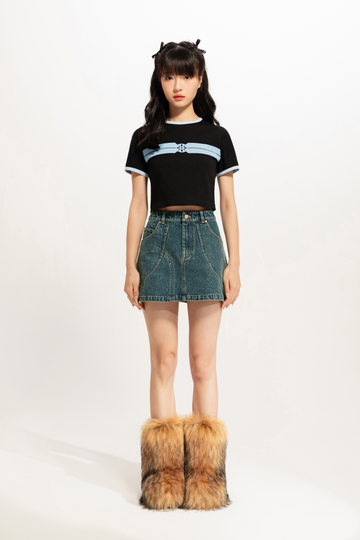 Brief Cut Denim Mini Skirt