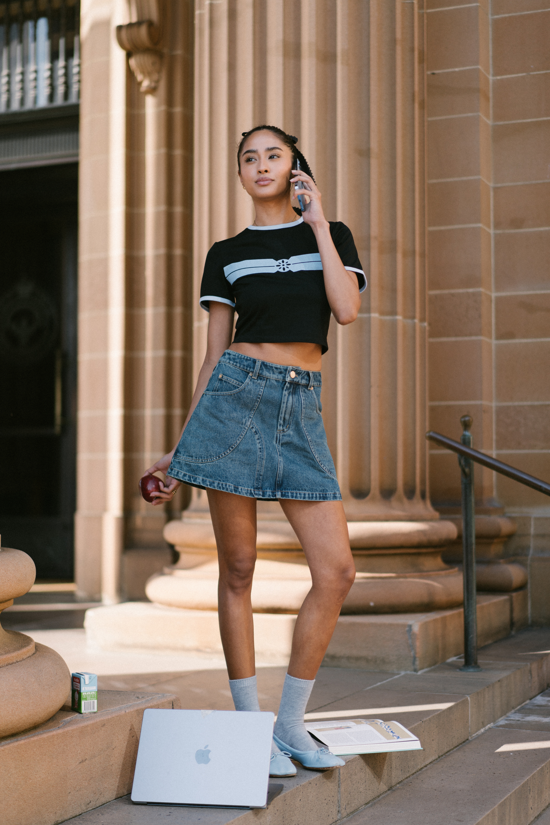 Brief Cut Denim Mini Skirt