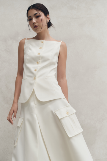 Cargo Pleat Midi Skirt